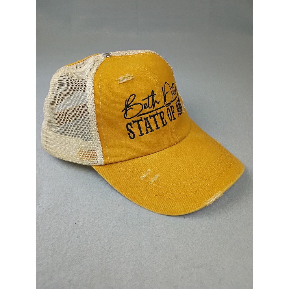 Beth Dutton State of Mind Mustard Yellow Distressed Trucker Hat Mesh Back Cap
